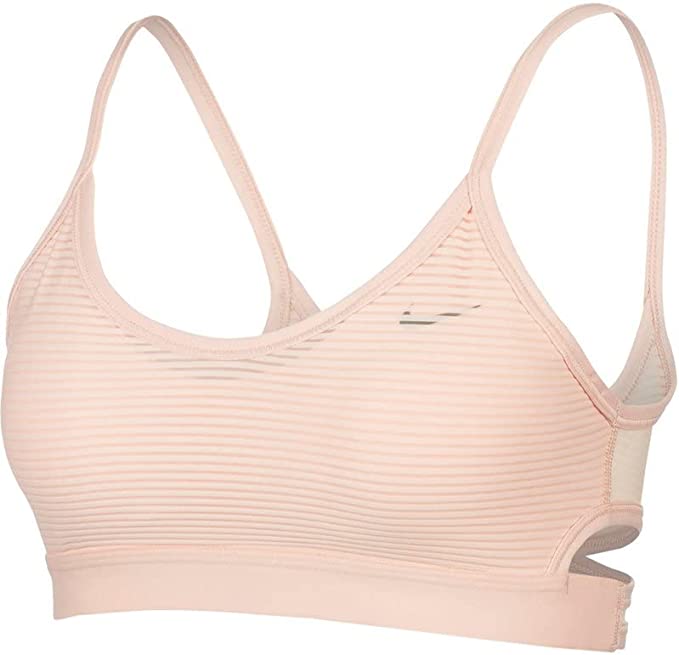 Nike Women's Indy Striped Light Support Sports Bra (Large, Washed Cora