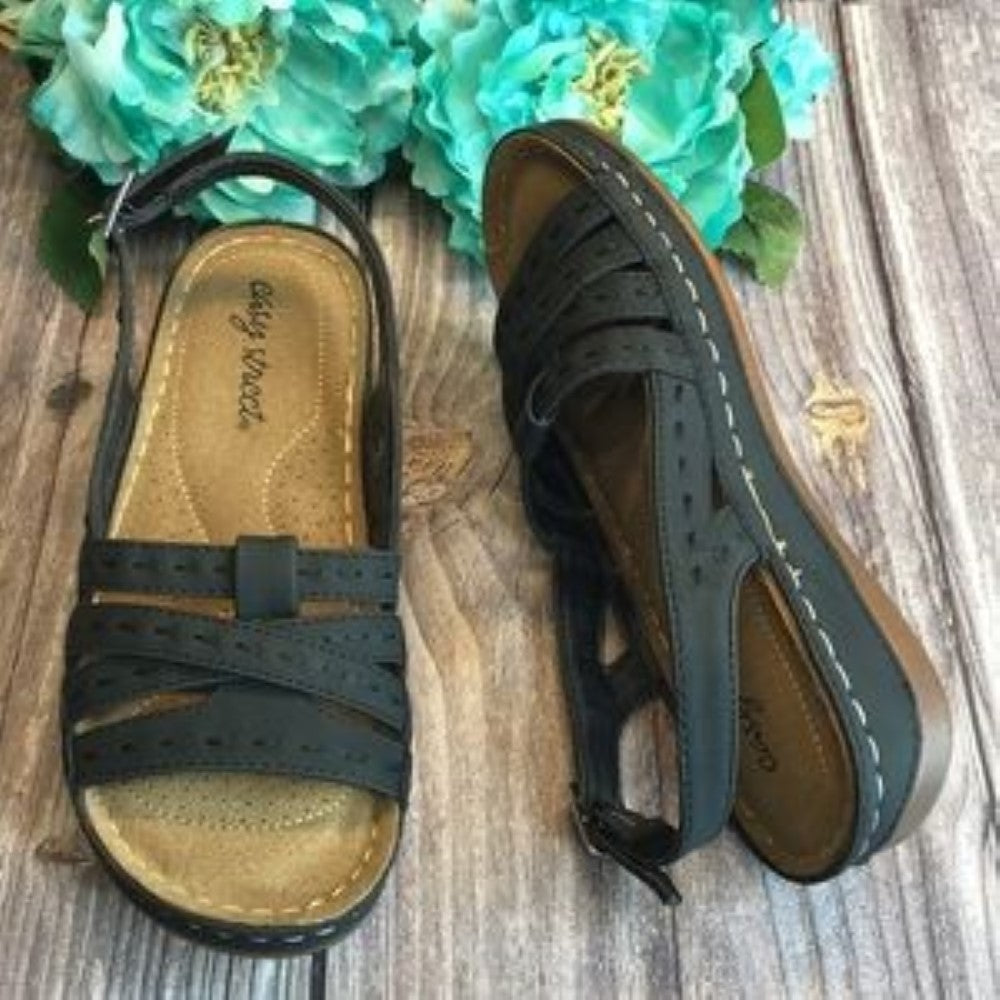 EASY STREET Kehlani Black Faux Leather Sandals 5M